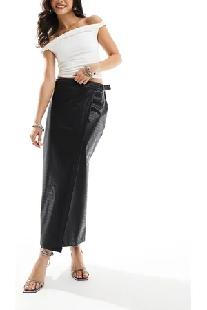 ASOS Croc leather look buckle detail maxi skirt in