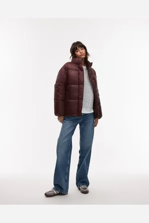 MANGO Oversized relaxed collar puffer coat in burgundy