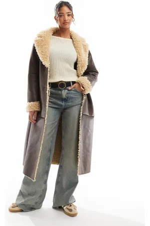 Bershka Shearling oversized maxi jacket in