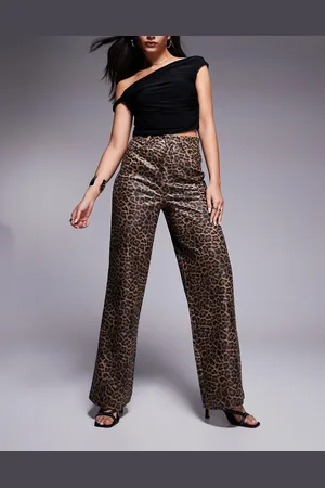 ASOS Leather look wide leg trousers in leopard