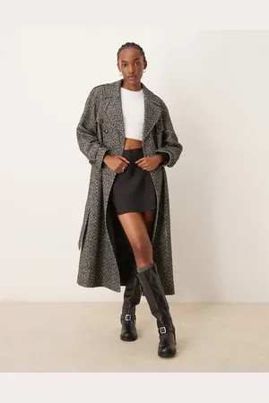 Miss Selfridge Herringbone belted trench coat in mono