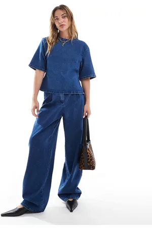 ASOS Denim jersey barrel wide leg jeans in mid