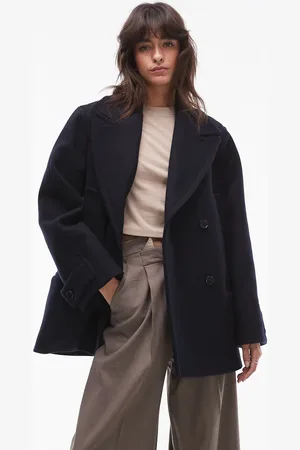 & OTHER STORIES & wool blend double breasted cropped coat with double pocket detail in dark