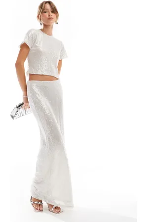 JJXX Long cream sequin skirt