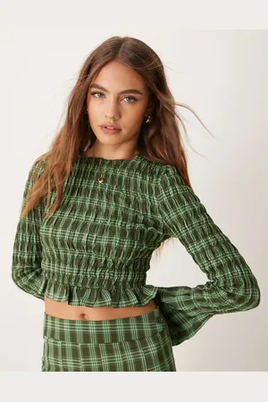 Glamorous Crop shirred top in and green check co-ord