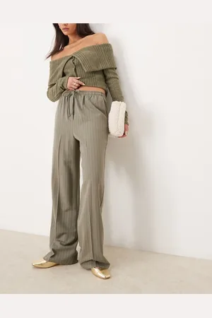 ASOS Tailored pull on trousers in khaki stripe