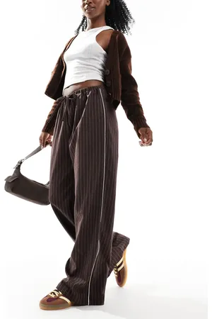ASOS ASOS DEISGN tailored side stripe pull on jogger in choc pinstripe
