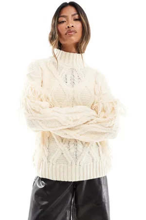 In The Style High neck cable knit jumper in cream