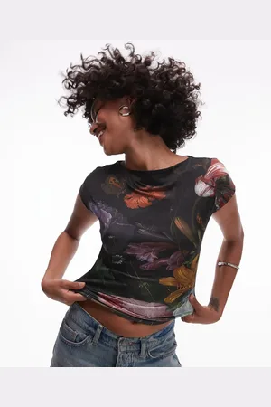 Topshop Graphic license national gallery Jacob van Walscapelle cap sleeve top in black
