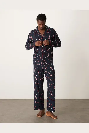 Urban Threads Poly Christmas long sleeve shirt and trouser set in candy cane print