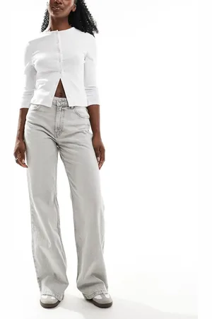 Pull&Bear High rise wide leg jean in washed light