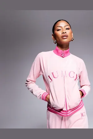 Juicy Couture Velour collegiate high neck zip through sweatshirt in baby