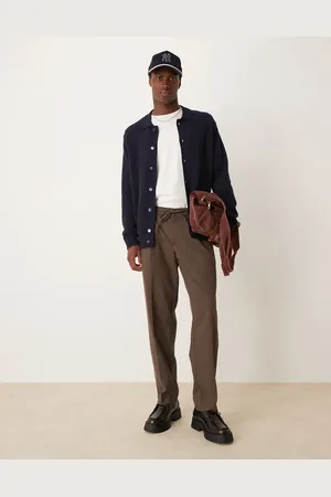MANGO Tie waist pleat front straight leg trouser in