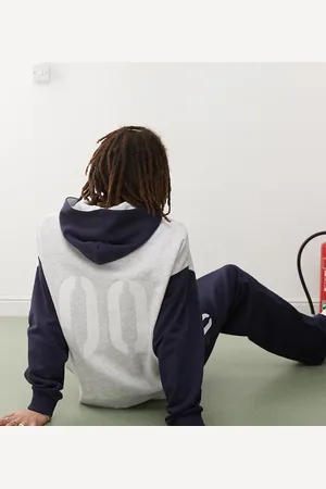 COLLUSION Marl and navy blue boxy hoodie with print co-ord