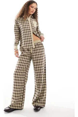Daisy Street Low rise pull on trousers with contrast check co-ord