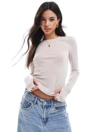 & OTHER STORIES & mohair & wool blend long sleeve top with thumbhole detail in dark beige