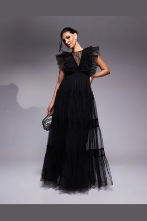 Lace & Beads Lace insert tulle maxi dress in