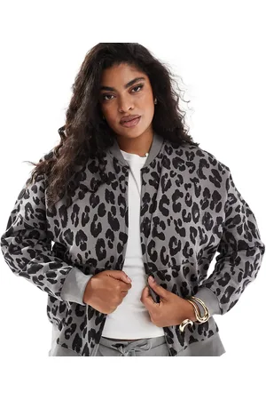 Yours Oversized jersey bomber jacket in grey leopard print
