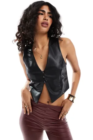 Pull&Bear Faux leather button up corset top in