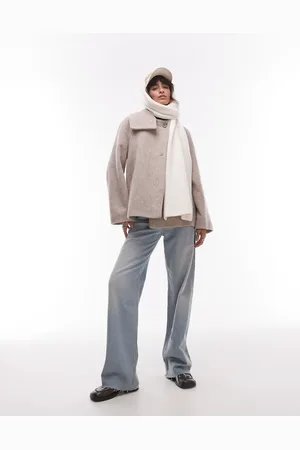 MANGO Funnel neck cape coat in light