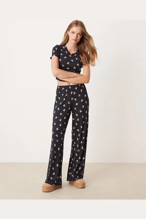 Urban Threads Poly t-shirt and trouser pyjama set in navy teddy bear print