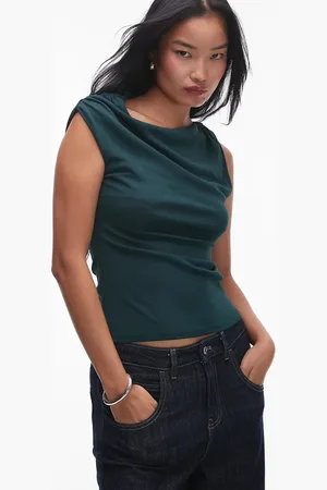 Topshop Asymmetric knot shoulder top in dark