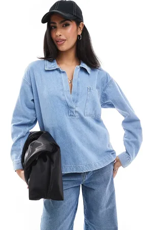 ONLY Denim polo shirt in light