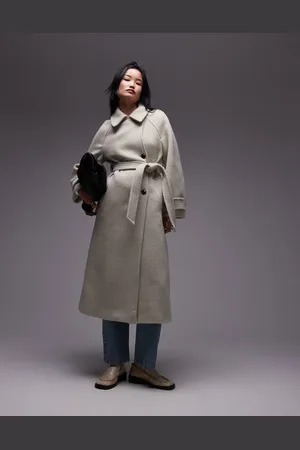 MANGO Tie waist wool coat in light