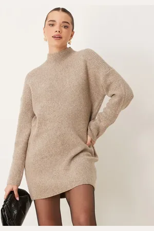 Abercrombie & Fitch Roll neck knitted dress in beige