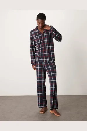Urban Threads Poly long sleeve shirt and trouser set in check print