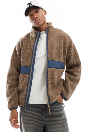 Farah Elias zip through fleece jacket in mushroom with blue panels