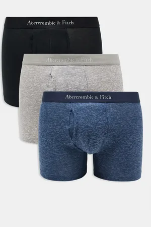 Abercrombie & Fitch 3 pack logo tonal waistband marl trunks in grey/blue/black