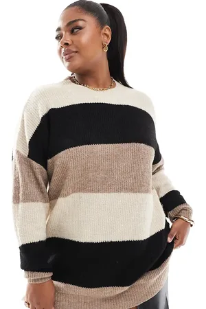 Yours Colour block jumper in neutral and chocolate