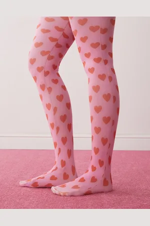Reclaimed Tights with red hearts in pink