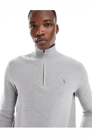 Ralph Lauren Icon logo texture cotton knit half zip jumper in marl