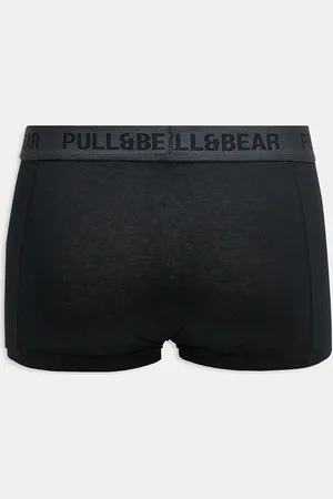 Pull&Bear 3 pack boxers contrast waistband in black and grey
