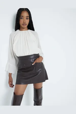 River Island Faux leather patch pocket mini skirt in dark
