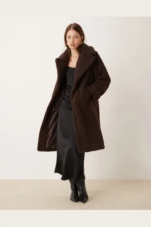 New Look Borg long coat in chocolate