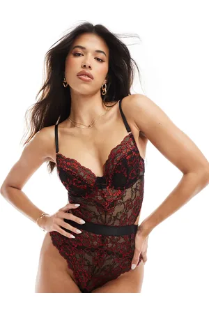Ann Summers Hold Me Tight underwire lace bodysuit in black and red