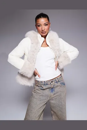 River Island Faux fur short puffer jacket in cream