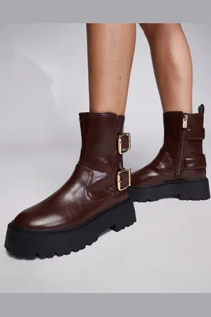 River Island Chunky biker boot in burgundy