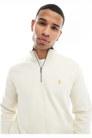 Ralph Lauren Icon logo fleece half zip sweatshirt classic oversized fit in cream