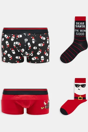 Only & Sons 4 pack Christmas boxer & sock giftbox in Santa print
