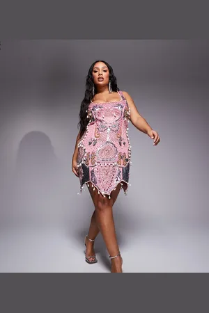 ASOS Curve gem encrusted mini dress with pearl embellishment & scallop hem in