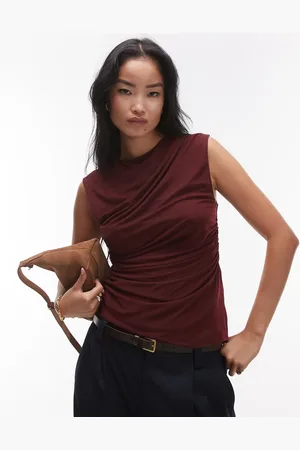 & OTHER STORIES & mesh top with drape detail in burgundy