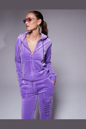 Juicy Couture Velour tonal jewel zip through hoodie co-ord in