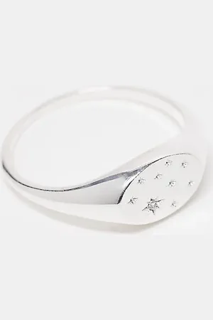 Orelia Crystal starburst signet ring in sterling plated
