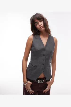 Topshop High neck button through waistcoat in check