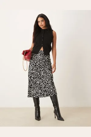Y.A.S Satin midi skirt in monochrome spot print