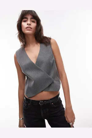 Topshop Asymmetric wrap waistcoat in charcoal